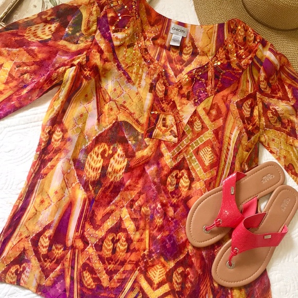 Chico's Tops - Chico's vibrant embellished tunic top